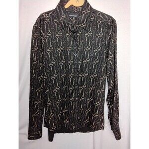 Kenneth Cole Mens L  Black Ang Gold Long Sleeve Button Shirt Large 100% cotton